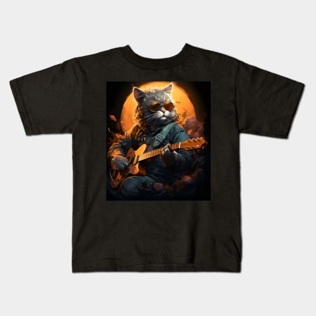 Cat Guitar - Animals Playing Musical Instruments Kids T-Shirt by VisionDesigner